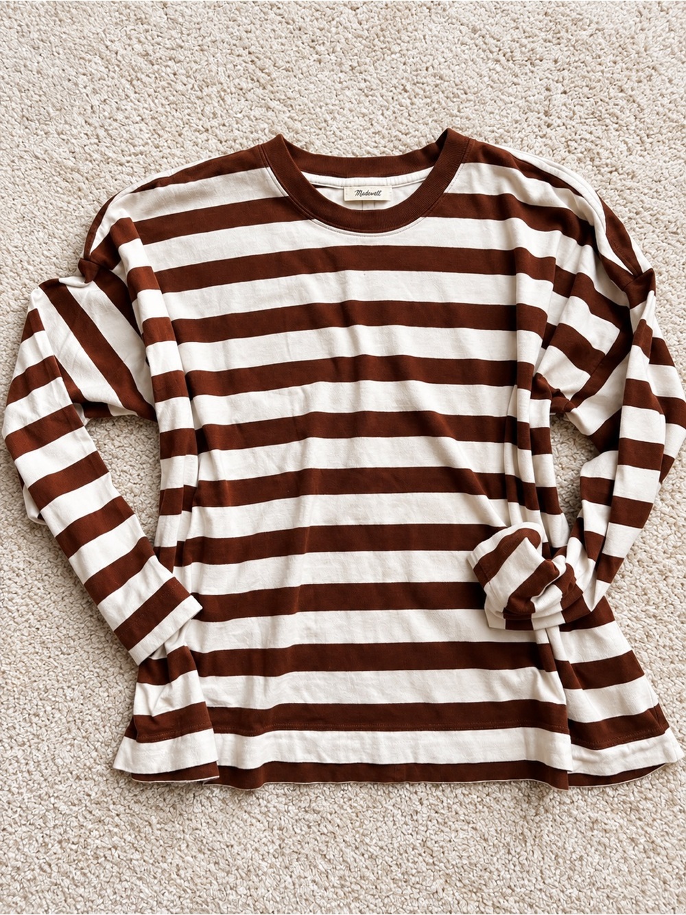 Madewell Brown & White Striped Long Sleeve Tee
